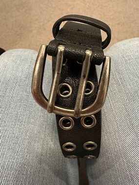 Women’s Black Double-Prong Grommet Leather Belt